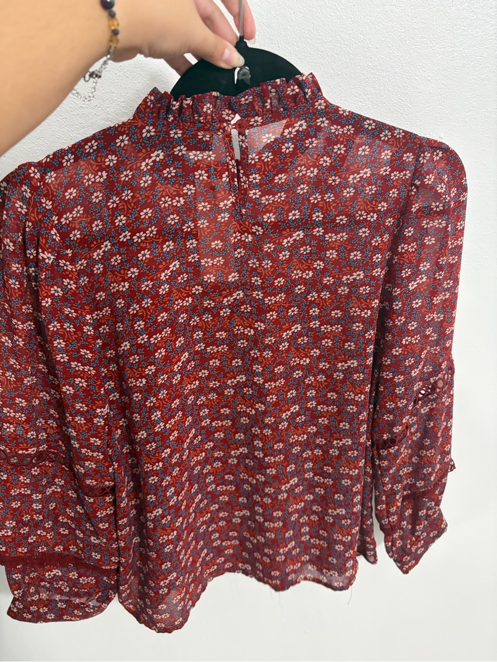 Alice Blue Red Floral Ruffle-Neck Blouse - Picture 6 of 6